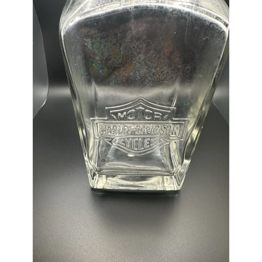 Harley Davidson Glass Decanter with Stopper  Shield Logo Vintage No Box Bar